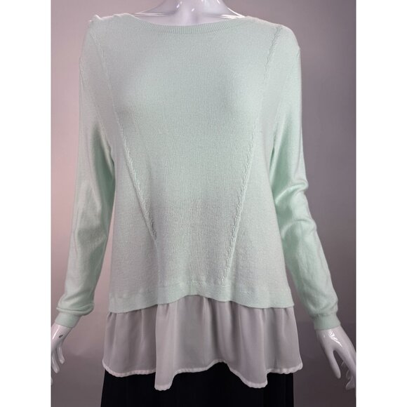 Cato Womens Mint Green Sweater With Sheer White Layered Hem Size S Lightweight - Picture 10 of 16